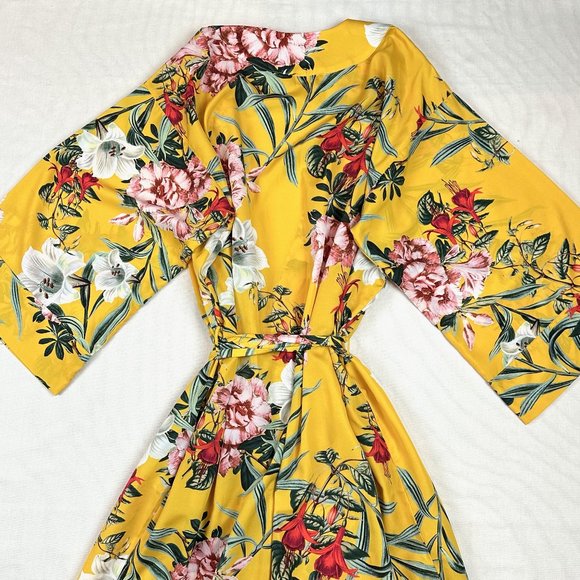 Maison Du Soir Womens sz M Isabella Robe Marigold Floral Kimono Long Belted NEW - Picture 5 of 8
